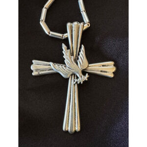 Sterling AJW Signed Native American Crucifix Bird Dove Necklace Religious 52g